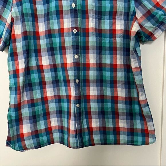Perry Ellis Mens Shirt Size XL Blue Green Plaid Short Sleeve Button Up Cotton - Picture 3 of 12